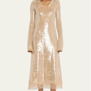 SIMKHAI Natalina Sequin Keyhole Long-Sleeve Midi Dress NWT